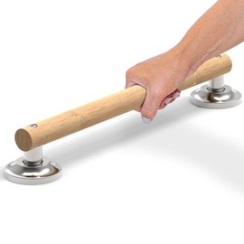 AquaChase Natural Bamboo Grab Bar for Bathroom & Toilet, ADA Compliant Balance Assist Handrail for Handicap and Seniors, 16in Brushed Nickel