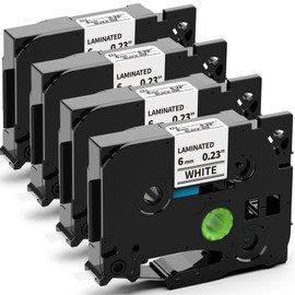 Label KINGDOM TZe-211 6mm Label Tape Replacement for Brother TZe211 TZ Tape 6mm 0.23 Laminated White 1/4 Inch Compatible with Brother P Touch Label Maker Tape PT-H110 PT-D210 PT-D220 PT-D400, 4-Pack