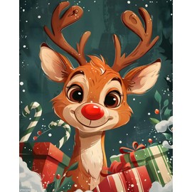 XTXGERL Christmas Deer Paint by Numbers for Adults, Christmas Gifts Paint by Numbers Kit for Adults, Cartoon Reindeer Adult Paint by Number, Home Wall Decor 16x20 Inch, Unframed