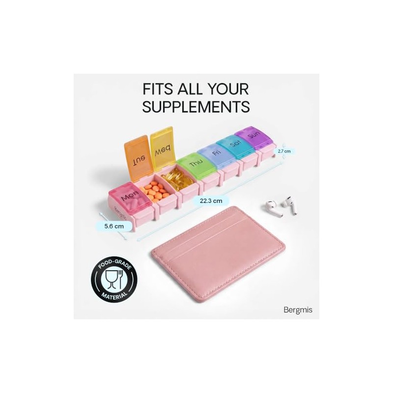 Premium Pill Organiser 7 Day Monday Start, Weekly Pill Box,