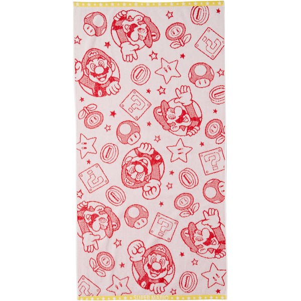Marushin Nintendo Mario Bath Towel, Nintendo Mario, Item and Face 4485010300, Approx. 23.6 x 47.2 inches (60 x 120 cm)