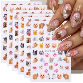 6 Sheets Cute Cat Nail Art Stickers Pink Cat Paw Nail Decals 3D Animal Kitten Self-Adhesive Nail Design Stickers for Women DIY Cute Manicure Decoration Nail Art Supplies