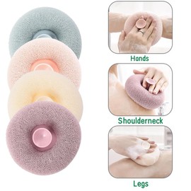 Exfoliating Shower Sponge 4 Pack - Rich Foaming Body Scrubber Set for Men and Women - Handheld Loofah with Suction Cup - Ultimate Bath Experience