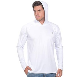 Shirts for Men Hoodies Sun Protection - Long Sleeve Rash Guard Fishing Tshirt White