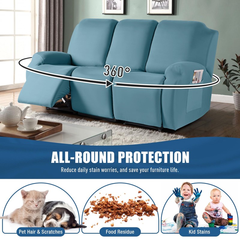 TAOCOCO Recliner Sofa Slipcover, 3 Pieces Polyester Fabric Stretch Sofa