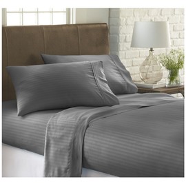 ienjoy Home Dobby 4 Piece Home Collection Premium Embossed Stripe Design Bed Sheet Set, King, Gray