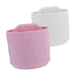 SHINEOFI 2pcs Rotating Makeup Brush Holder Vanity Pen and Brush Organizer with Modern Compartments Compact Plastic Desk Storage for Makeup Stationery and