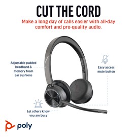 Poly Voyager 4320 UC Wireless Headset - Stereo Headphones w/Noise-Canceling Boom Mic - Connect PC/Mac/Mobile via Bluetooth - Works w/Teams, Zoom, & More