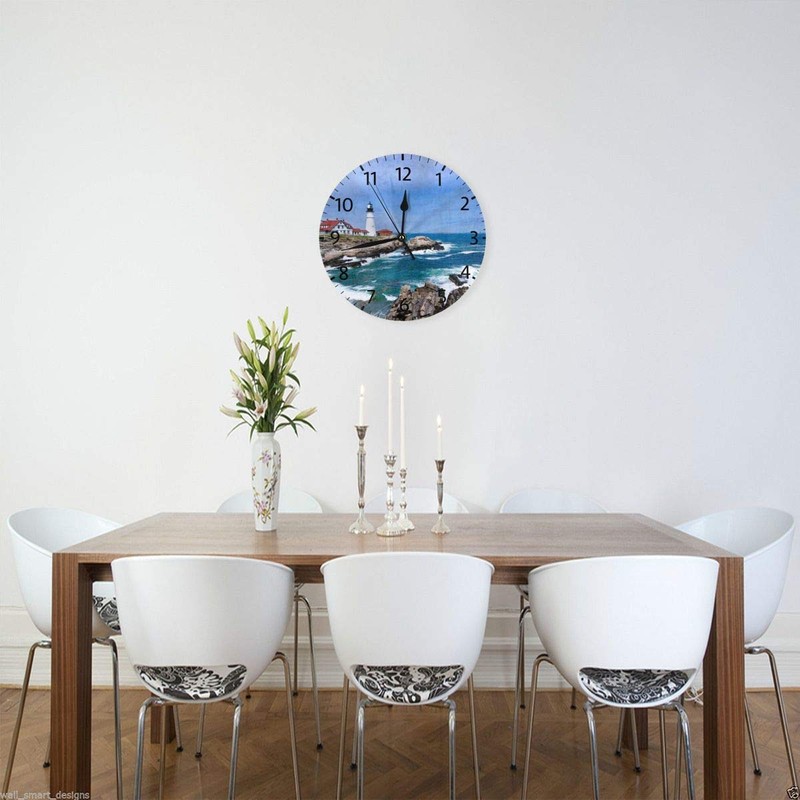 Mount Hour Home Decor Lighthouse Round Wall Clock Acrylic Silent