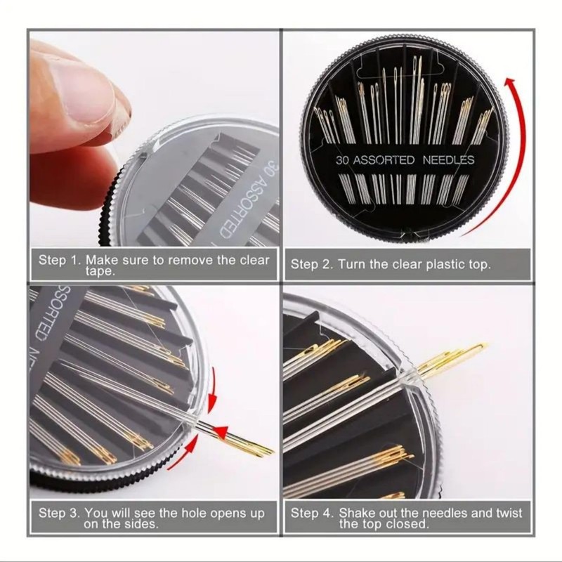 30 Pcs Hand Sewing Needles, Handle Sewing Needle Set, Assorted