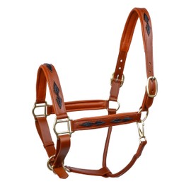SIE English Horse Leather Braided Tan Black and Havana Halter (Tan with Black Braiding, Full)