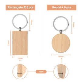 efuturetime Wooden Key Fob, Wooden Keychain Key Ring, Writeable Key Ring Blanks Wood for DIY, Painting, Decoration, Gifts, 12 pieces mixed