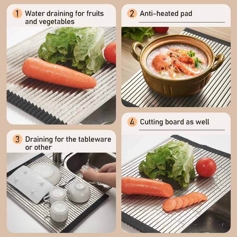 iupilon ProGrade 304 Stainless Steel Rollable Cutting Board & Over-Sink