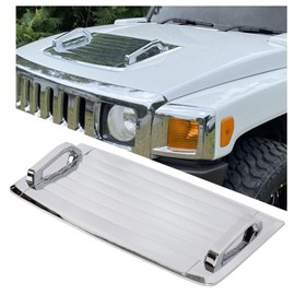 KUAFU Hood Vent Compatible with 2006-2010 Hummer H3 H3T Hood Louver Hood Deck w/Handles Silver Air Vent Grille Chrome Moulding Trim