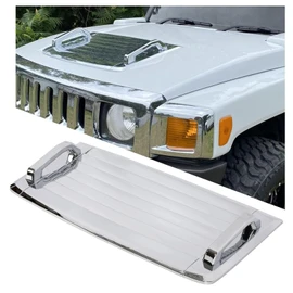 KUAFU Hood Vent Compatible with 2006-2010 Hummer H3 H3T Hood Louver Hood Deck w/Handles Silver Air Vent Grille Chrome Moulding Trim