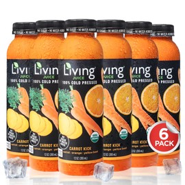 O2 Living Carrot Kick Organic Juice Drink - 12oz, 6 Pack - Cold-Pressed Juice Drink with No Added Sugars or Water, Natural Sweetness from Fruits, Packed with Nutrients & Vitamins, Refreshing, Non-GMO