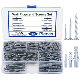 Set of 164 Screws and Dowels (82 x Impact Dowels, 82 x Plasterboard Screws), Masonry Bricks, Concrete Wall, Self-Drilling Screws and Plasterboard Anchors, Anchor Bolts, M3.5/M4/M5/M6/M8
