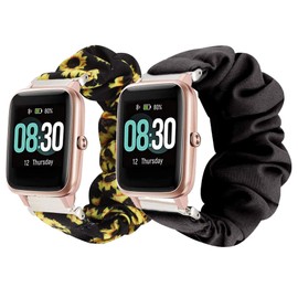 onetuo Compatible for UMIDIGI Uwatch3 Bands, Fabric Elastic Scrunchie Elastic Watch Band Women Cute Replacement Straps for UMIDIGI Smart Watch Uwatch3/Uwatch GT/Ufit Fitness Tracke (Black+Sunflower)