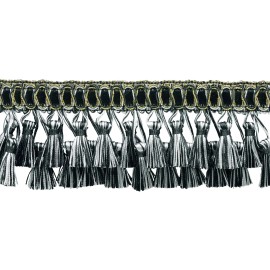 DÉCOPRO (TM) Two Tier Tassel Fringe Trim, Color# SGB - Silver Grey, Black [Sold By The Yard]