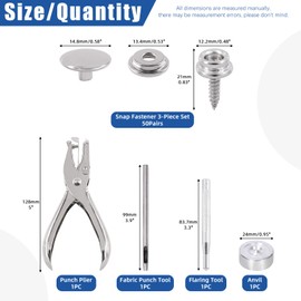 Glarks 164Pcs Canvas Snap Kit with Setting Tool, 3/8" Stainless Steel Marine Grade Boat Canvas Snap Buttons Press Stud Cap Leather Snap Fasteners Kit for Canvas, Tarpaulins, Tents