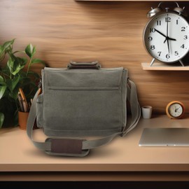 Rothco Vintage Canvas Pathfinder Laptop Bag with Leather Accents – Crossbody Travel Messenger Bag