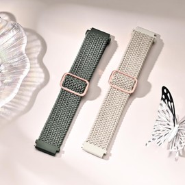 Sunnyson 2 Pack Braided Elastic Band Compatible with Garmin Venu/Venu Sq/Garmin Vivoactive 3/ Vivoactive 3 Music/GarminActive 5,20mm Adjustable Watch Band Nylon Woven Replacement Straps Wristband for