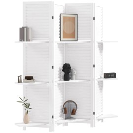 67" 4-Panel Portable White Folding Room Divider Wooden Privacy Screen with Display Shelves Model D0100XF3BA6color: White Color