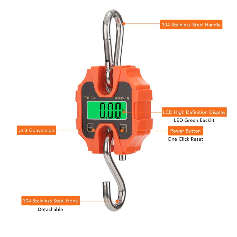 Mini Digital Crane Scale 250kg Range Portable Detachable LCD Display