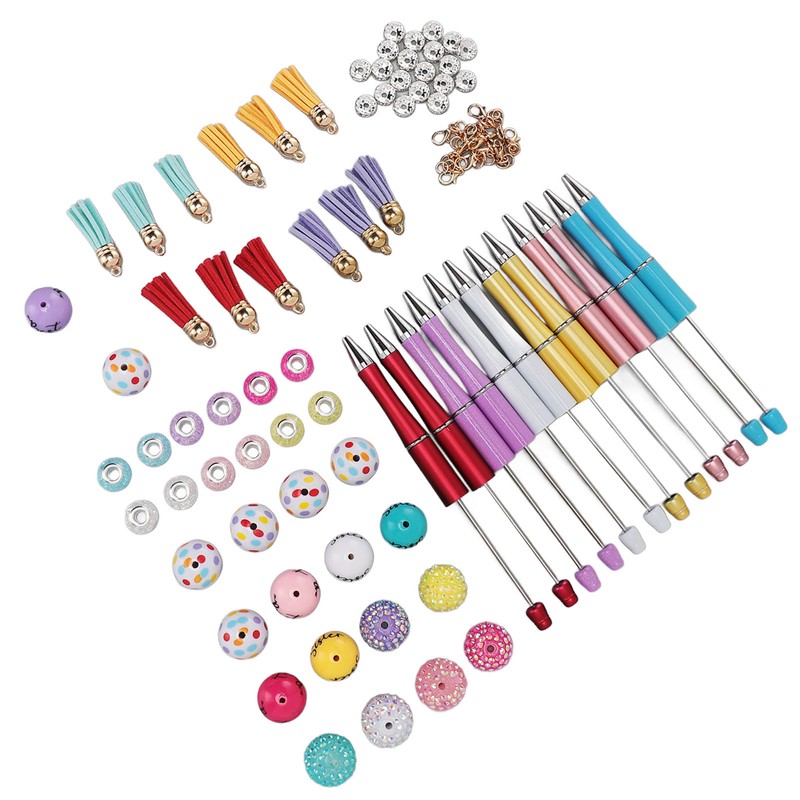 12PCS Beadable Pens Kit Bright Colors DIY Making Beaded Ballpoint