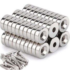 Pack of 60 Magnets Extra Strong, 10 x 3 mm Neodymium Magnets with Hole Screws, Countersunk Diameter 3 mm Round Magnetic Flat Magnet for Screwing on for Magnetic Board, Kitchen Cupboard, Pin Board,