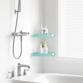 Sotfamily Shower Caddy Corner, 2 Pack Adhesive Corner Shower Shelves for Bathroom Organizers and Storage, Rust Free Plastic Rack for Bathroom Accessories & Decor, Turquoise