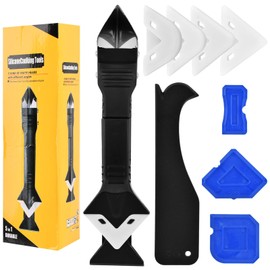 Silicone Caulking Tool, 3 in 1 Caulking Remover Glazing Compound Finishing Tool with 5 Replacement Silicone Scraper Pads, Grout Scraper Kit for Bathroom, Kitchen, Floor, Window, Sink Joint