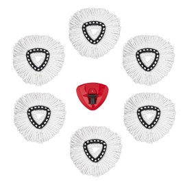 6 Pack White Easywring Microfiber Mop Head 1 Rotating Mop Base Compatible with O-Ceda EasyWrin Mop Heads Refills,Spin Mop replacement heads For Easy House Cleaning Floor Mopping