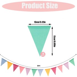 Pastel Bunting, 4 m Long, 12 Colourful Flags Made of Linen Material, 13 x 17 cm Triangles, Party Decoration for Indoor and Outdoor Use