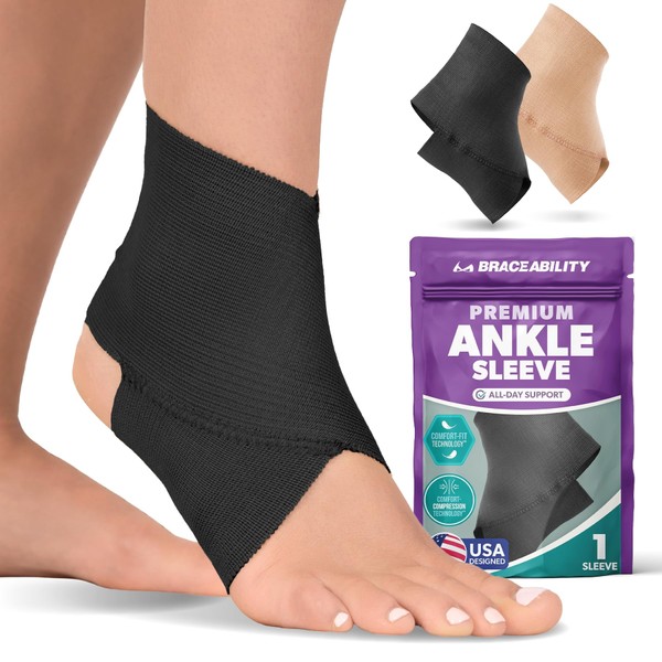 BraceAbility Elastic Ankle Support Brace - Lightweight Slip on Foot
