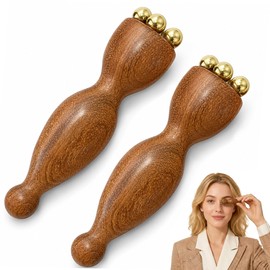 Sandalwood Facial Massage Tool, Dual Head Eye Massager with 5 Copper Beads