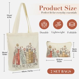 BROADREAM Cute Canvas Tote Bag with Zipper Pockets for Gifls Book Tote Bag Lovers Gifts - Mothers Day, Birthday Gifts for Book Lovers Women - Reading Accessories, Librarian, Bookish, Readers(Book)