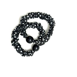 2 Piece Pearl Hair Scrunchies for Women – Elegant Satin Elastic Hair Ties with Pearls – Stylish Hair Accessories for Ponytails, Buns, Daily Wear & Special Occasions (Dotted Black)