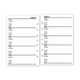 Half Size Contacts Address Book Planner Insert Refill, 5.5 x 8.5 inches, Fits 7-Ring & 3-Ring Binders - Day Timer, Franklin Covey, Avery Mini, Choose Quantity