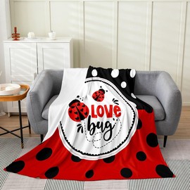 Cute Ladybug Fleece Blanket Kawaii Wild Animals Blanket for Kids Cartoon Ladybugs Throw Blanket Polka Dot Geometric Throw 50x60 Inch Living Room Decor Flannel Blanket