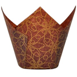 MyBakning (JUMBO Large size) Brown Golden pattern Tulip Baking Cups 2-1/4"(Base diameter) x 3-3/4"(Wall height) Greaseproof paper Muffin liners, Case of 130 pcs