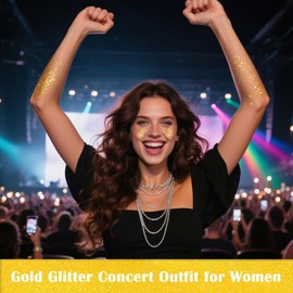 MEICOLY Gold Body Glitter,Yellow Face Glitter,Music Festival Singer Concert Outfits for Women,Holographic Hair Glitter Kids Makeup,Self-Adhesive Sparkle Face Body Glitter,Mardi Gras Accessories