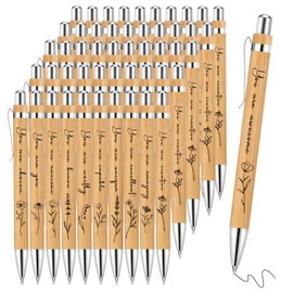 Watersay 30 Pcs Inspirational Bamboo Pens Flower Ballpoint Pens Bulk with Black Ink Employee Appreciation Gift Thank You Gift Party Favors School Office Writing Supplies for Women Men Coworker Staff