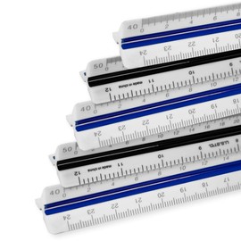 5 Pack | Pacific Arc, Engineer Triangle Scale Ruler 12 Inch with Etched Markings in Fully Divided 10, 20, 30, 40, 50, and 60 Parts to The inch