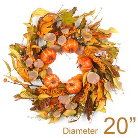 Fall Wreaths for Front Door 20 inch, Fall Wreath with Small Pumpkin Berry Fall Leaves, Autumn Wreath Fall Decoration for Farmhouse Indoor and Outdoor