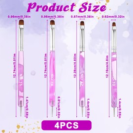 JIYIN 4 Pcs French Gel Nail Art Brush, Double-Ended French Gel Acrylic Nail Brush with Dotting Tool, Professional Manicure Tool for Manicure Cuticle Clean Up Detailed Designs DIY Nails (10#12#14#16#)