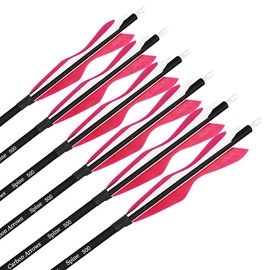 wolfman 31" Carbon Arrows Archery Hunting Arrows Targeting Practice Arrows with 5" Turkey Feathers Spine 500 for Recurve Bow and Compound Bow 6/12pcs (Pink, 12pcs)