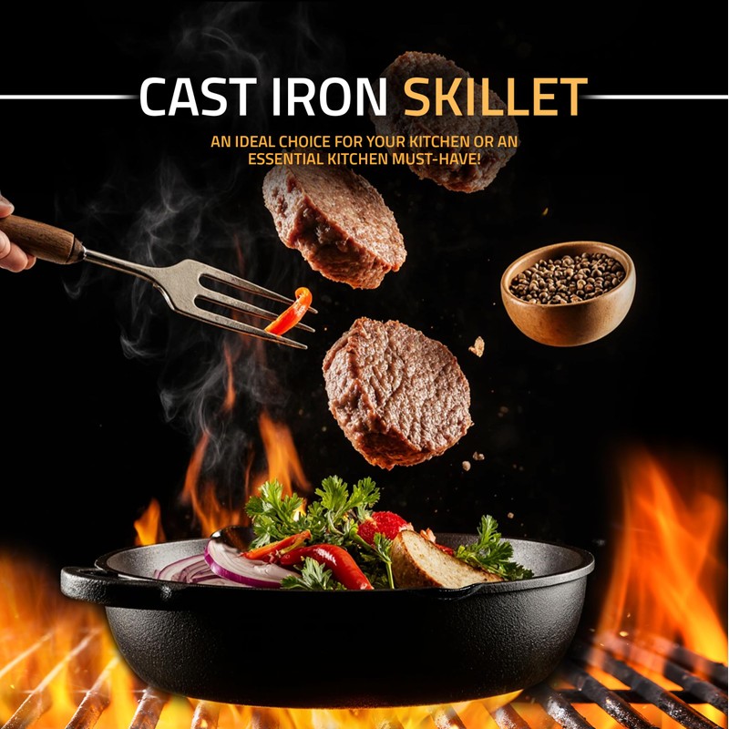 Utopia Kitchen Cast Iron Skillets 12 Inch, Chef's Pan, Pre-Seasoned