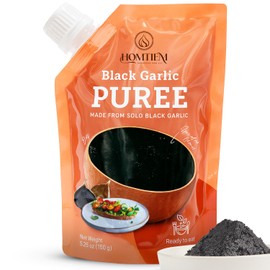 Homtiem Black Garlic Puree 150g. (Made from Solo Black Garlic 100%), Whole Black Garlic Fermented for 90 Days, Non-GMOs, High in Antioxidants, Ready to Eat for Snack Healthy, Healthy Recipes.