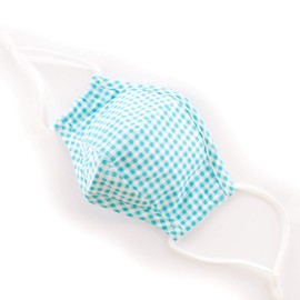 Children Large Fitted Printed Cotton Cloth Face Mask w/Filter Pocket - Cute Reusable Fabric Comfortable Face Mask - 3 Layer - Washable w/Adjustable Ear Loops - Turquoise Gingham Plaid